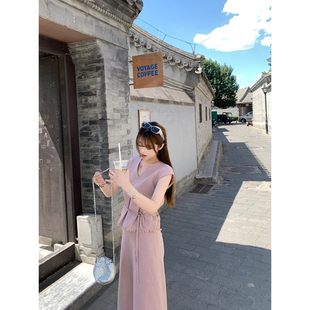 AHY 长款 25春夏折扣 AHY多多亚麻流苏毛边无袖 半裙两件套 满减