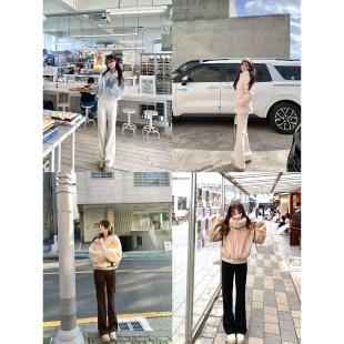 冬新品 高克重高弹无束缚加厚显瘦微喇松紧腰显腿长休闲裤 AHY