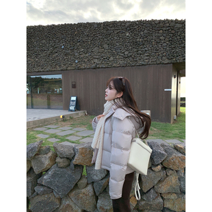 白鸭绒连帽可拆卸加厚保暖显瘦短款 奶香泡泡 羽绒服女新品 AHY