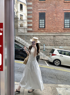 现货AHY 白色背心连衣裙女夏季2025新款气质中长款重工蕾丝裙子