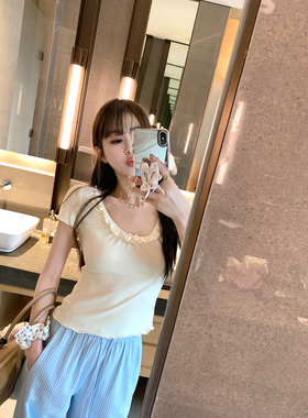【AHY 25春夏折扣+立减】 短款圆领修身短袖T恤女