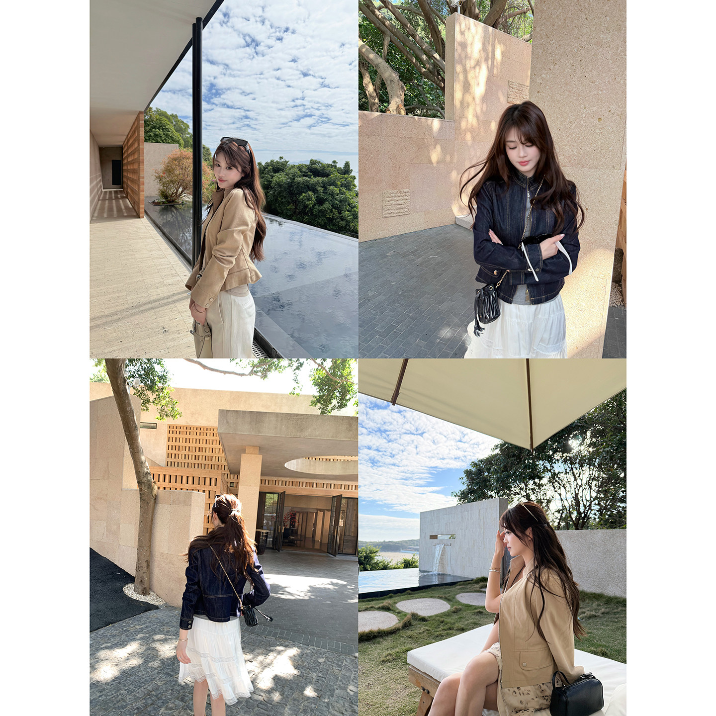 【AHY】工装美学 小个子牛仔卡其简落立领收腰正肩短外套春新品