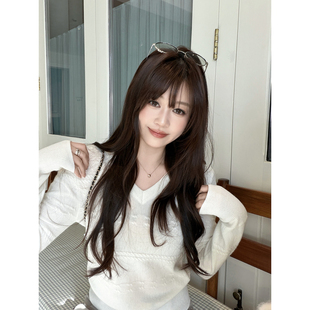 26早春100%羊毛绞花v领百搭套头打底针织衫 盐系少女 毛衣 AHY