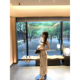 现货 长款 撞色印花吊带裙女2024夏季 AHY 新款 下摆开叉气质裙子