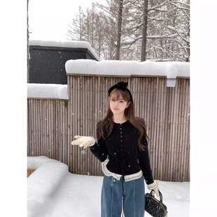 兔绒羊毛针织衫 立减 25秋冬折扣 女秋冬蕾丝拼接套头毛衣 AHY