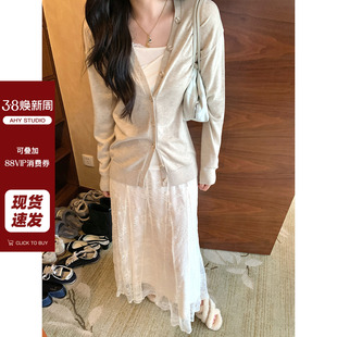 AHY 毛衣女新品 经典 简约百搭针织开衫 不过时9羊毛混色薄款 现货