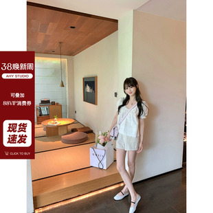 本新品 现货AHY 双版 拼接花边小衫 白月光100棉提花面料泡泡袖