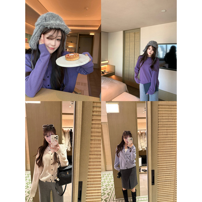 【AHY】100羊毛经典排扣针织开衫