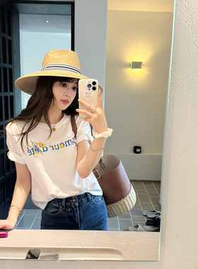 AHY 夏日黄木香100%棉数码水印字母印花T恤新品