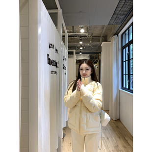 宽松保暖短外套 2024新款 AHY 90白鸭绒针织拼接立领羽绒服女冬季
