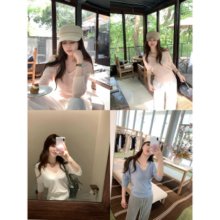 新品 瘦腰显瘦针织短袖 汇柔麻夏日首选V领薄款 现货AHY