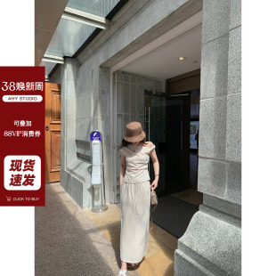 新品 现货AHY 慵懒老钱莱赛尔亚麻扭结原麻色气质设计感套装