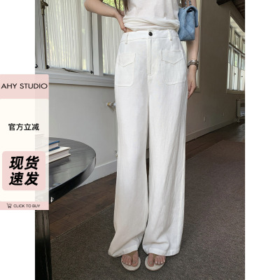 AHY天丝亚麻经典休闲直筒长裤女