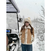 AHY 麂皮绒毛毛上衣 保暖加厚显瘦短款 皮毛一体外套女冬季 2024新款