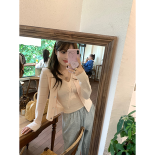 AHY莱赛尔羊毛莫代尔绑带镂空v领针织吊带开衫两件套女宽松针织衫