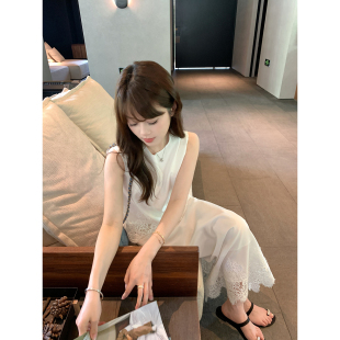 半身裙新品 套装 莱赛尔亚麻立体绣花精致蕾丝拼接无袖 AHY