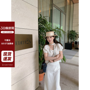 半裙新品 现货AHY 上衣 短袖 品质首选莱赛尔亚麻白色老钱套装