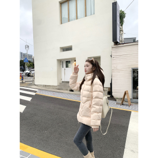 宽松气质收腰保暖外套 新款 AHY 90白鸭绒立领连帽羽绒服女冬季