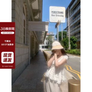 上衣新品 蕾丝小衫 夏日悠悠100棉立体裁剪拼接A摆小飞袖 现货AHY