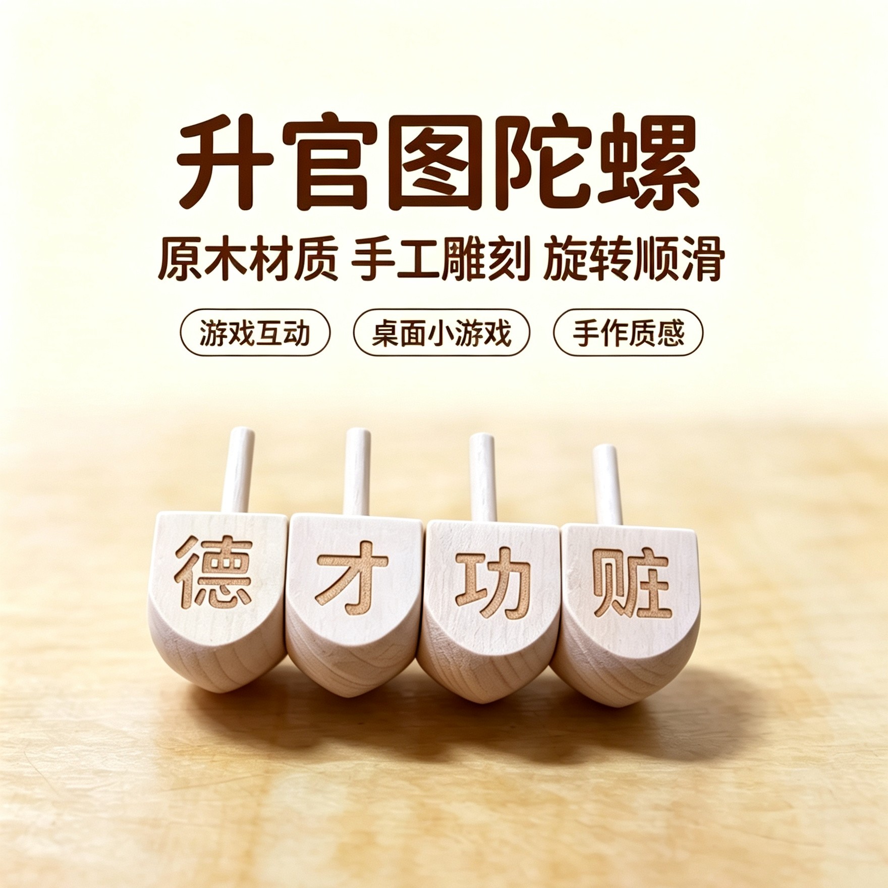 木质德才功赃升官图陀螺配件棋子桌面游戏互动配件摆件旋转陀螺