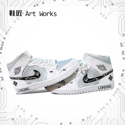 aj纯白diy定制电玩像素手绘鞋