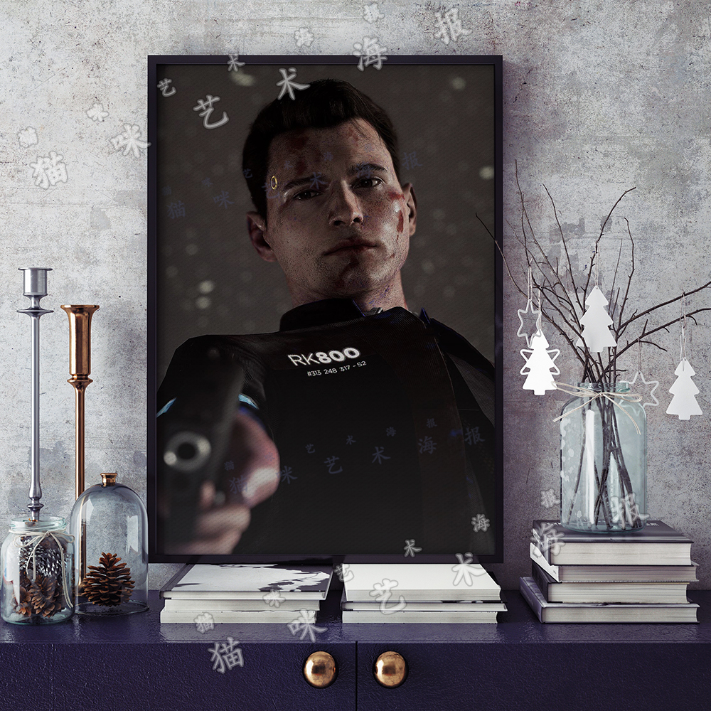 底特律变人康纳游戏帆布打印有框无框金属框架画海报