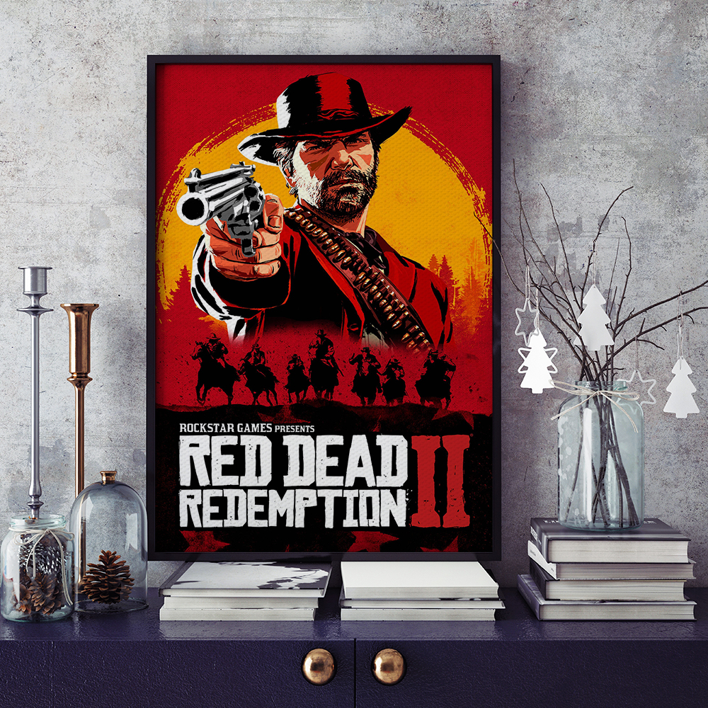 RDR2荒野大镖客2亚瑟·摩根帆布打印金属框架海报装饰画家居游戏