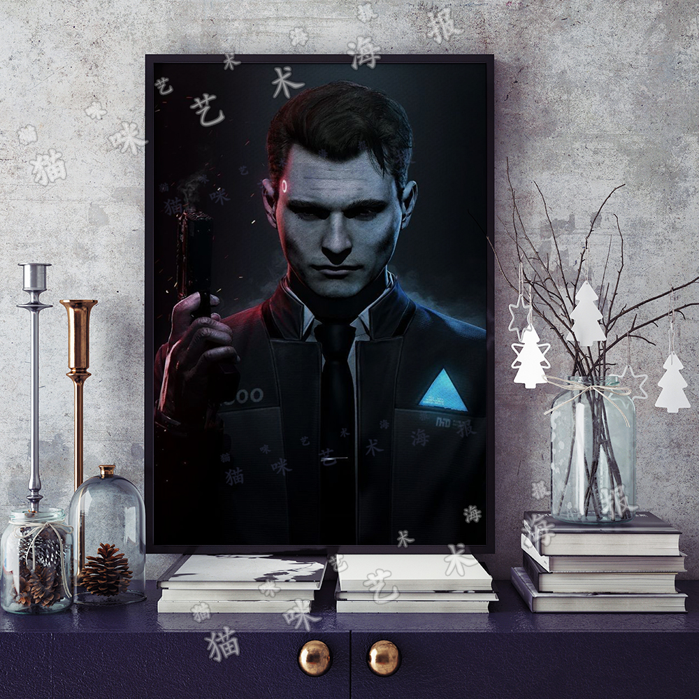 底特律变人康纳游戏帆布打印有框无框金属框架画海报