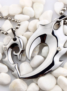 钨金项链爱心火焰情侣饰品吊坠