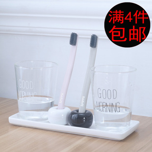 个性 简约情侣牙刷底座架 陶瓷牙刷架创意牙刷座单人牙具座时尚 日式