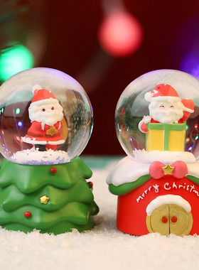 圣诞节迷你水晶球发光桌面小摆件