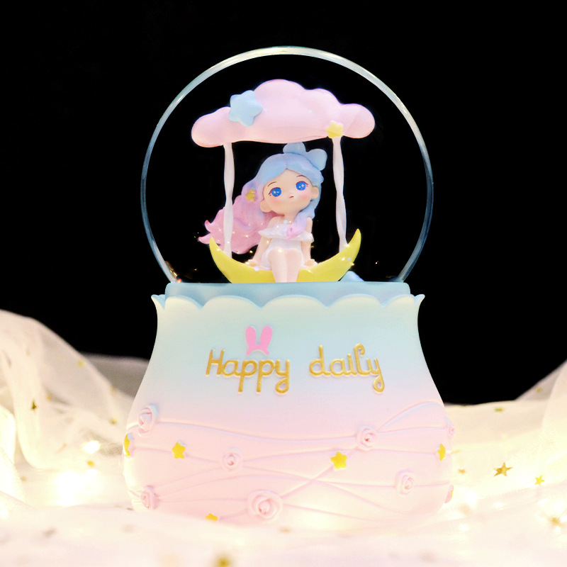 秋千一梦水晶球音乐盒发光摆件