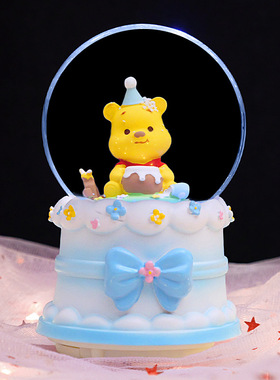 水晶球音乐盒蜜蜂小熊仔装饰摆件