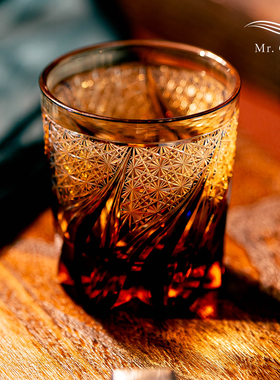 MR.Cai【烈焰】江户切子威士忌酒杯家用水晶玻璃雕刻洋酒杯礼盒装