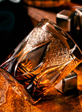 MR.Cai【烛光纹】江户切子威士忌酒杯家用水晶玻璃雕刻洋酒杯礼盒