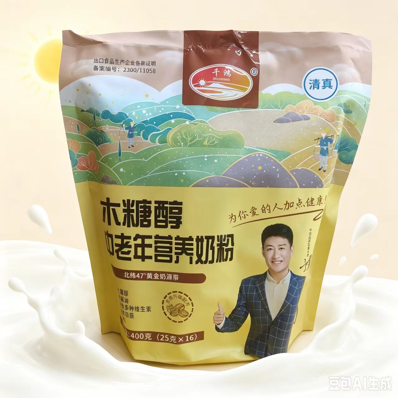 千鸿木糖醇中老年营养奶粉400克木糖醇牛奶粉独立包装袋装早餐