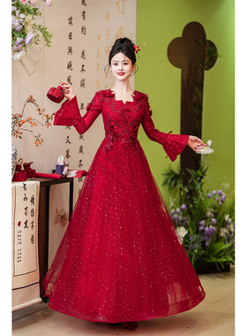 敬酒服新娘新款红色高端气质订婚结婚晚礼服女纱裙高级感四季