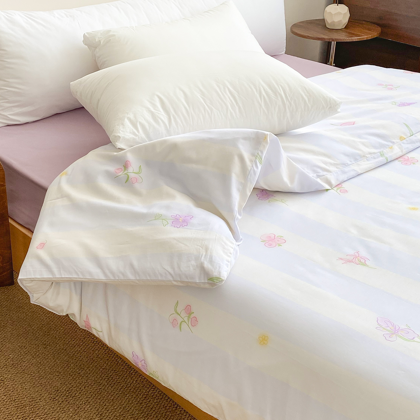 温柔发生时 原创温柔系被套简约条纹60s长绒棉被芯罩浪漫碎花单件