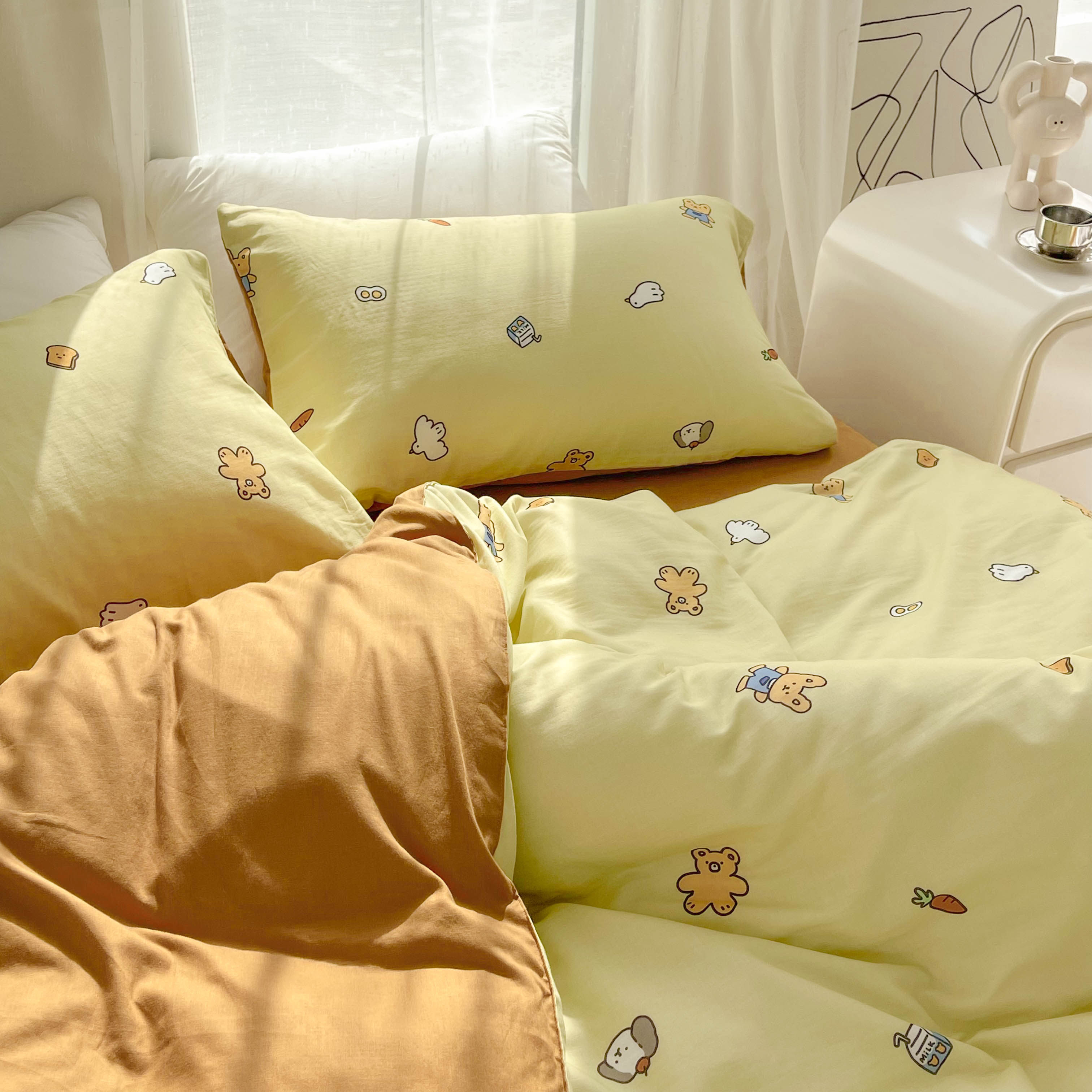 抹茶小可爱 原创插画可爱小动物全棉双层纱三四件套床单被套亲肤,床上用品,床品套件/四件套/多件套,淘宝优惠券,粉丝福利购,淘宝优惠卷