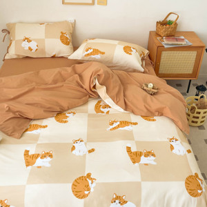 格橘要大！原创橘猫全棉磨毛床单被套四件套双人1.8m秋冬温暖加厚