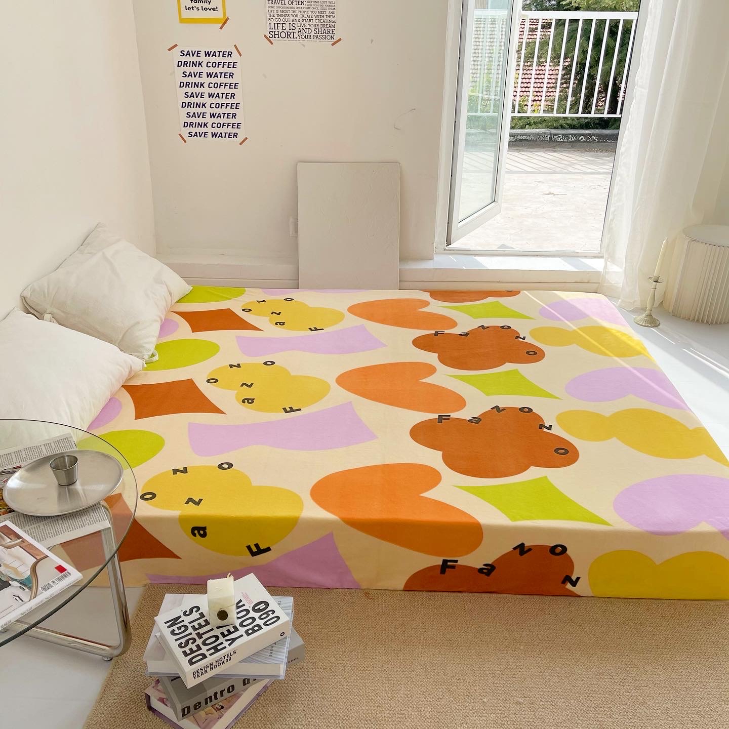 原创酸性字母奶油绒床单床笠加厚