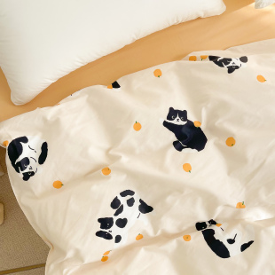 奶牛猫 插画师原创桔子小猫可爱100全棉被套单件纯棉被罩儿童双人