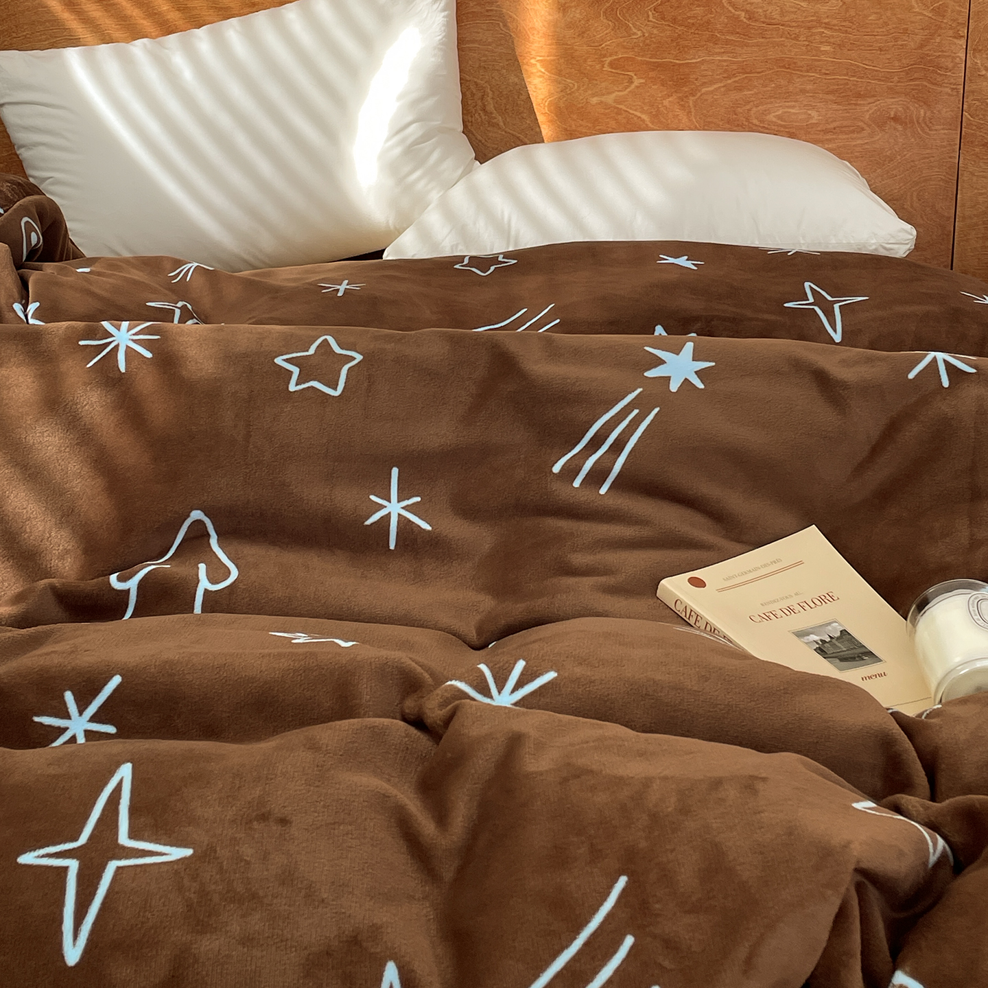 小狗许愿时 盐系可露丽风奶油绒被套加绒被芯罩秋冬保暖复古蓝棕