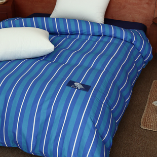 海獭与夜晚 小众简约系全棉被套被芯罩100%纯棉蓝色北欧条纹单件