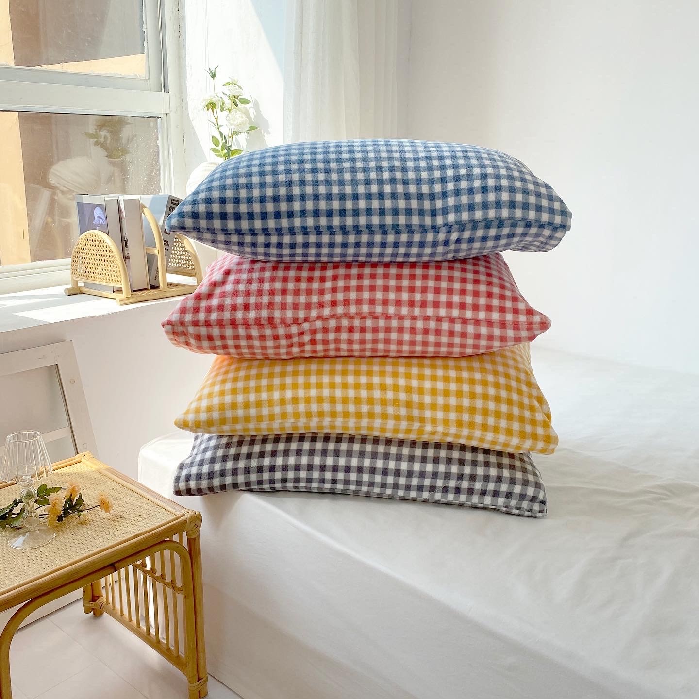 格子集百搭小格纯色过冬信封枕套