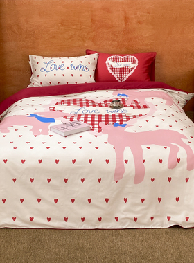 love wins 小众设计60支全棉四件套长绒棉床单被套千禧少女三件套
