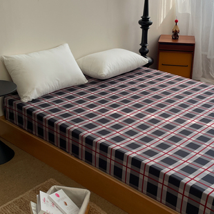 招财猫Tartan 原创设计全棉60S床单床笠单件长绒棉深色系复古格纹