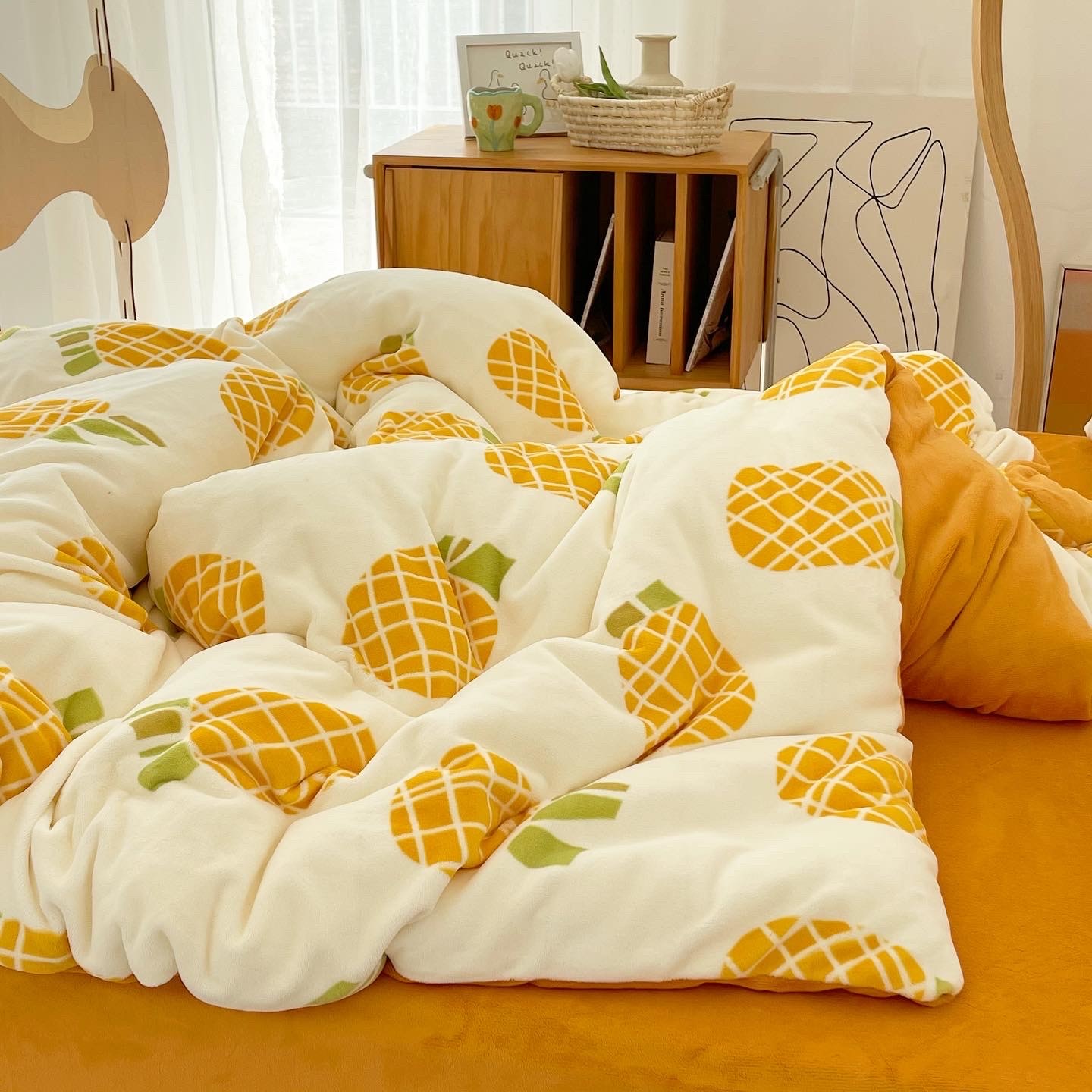 原创凤梨奶油绒被套暖色保暖定制