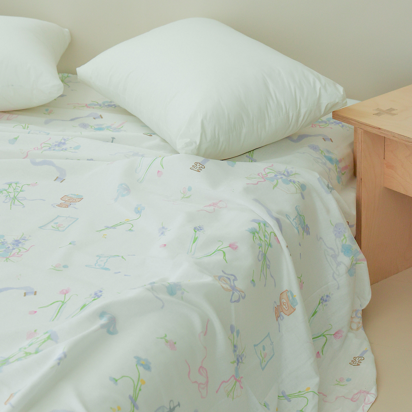 生活的裙摆 A类全棉双层纱原创曼波薄荷蓝床单床笠100%纯棉可定制