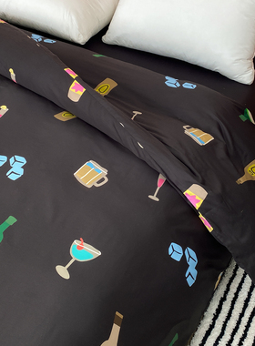 甜酒与傍晚 小众原创60支全棉长绒棉被套黑色系被罩单人150x200cm